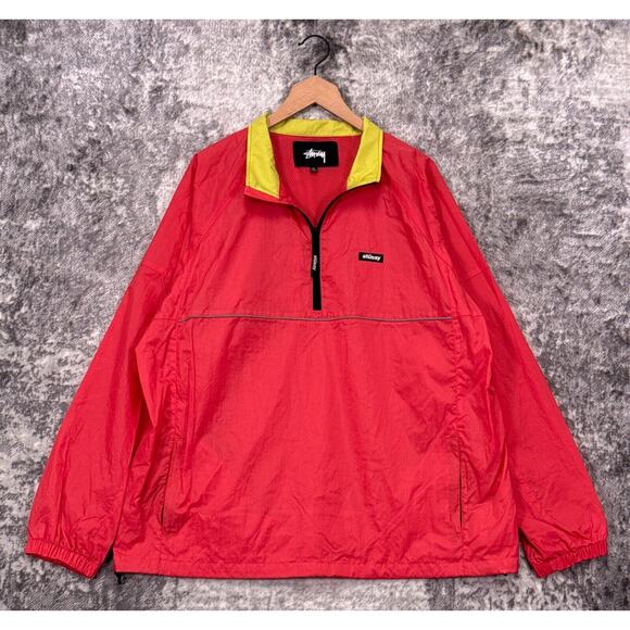 STUSSY Sport Jacket XL Mens Coral Pink Half Zip Pullover Windbreaker - Picture 1 of 9